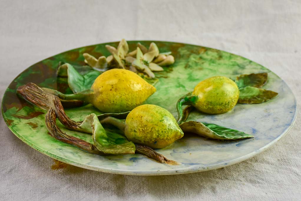 Two Barbotine plates decorated with lemons and oranges - Longchamp 19th Century 12½"