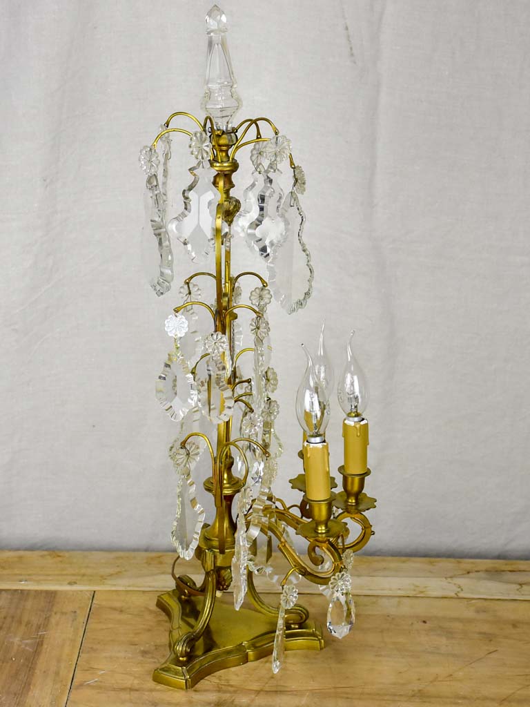 1940's French bronze and crystal table lamp