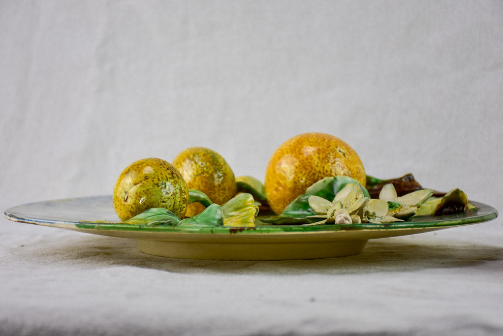 Two Barbotine plates decorated with lemons and oranges - Longchamp 19th Century 12½"