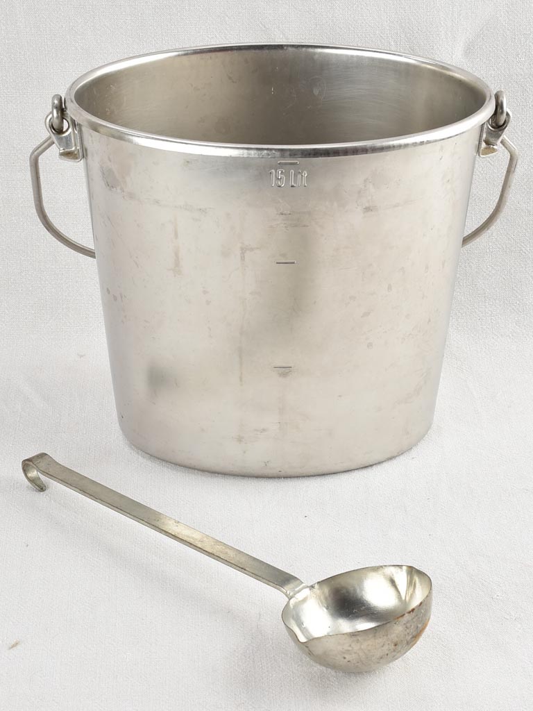 Vintage French milk bucket with ladle