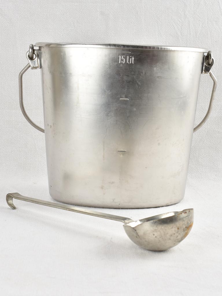 Vintage French milk bucket with ladle