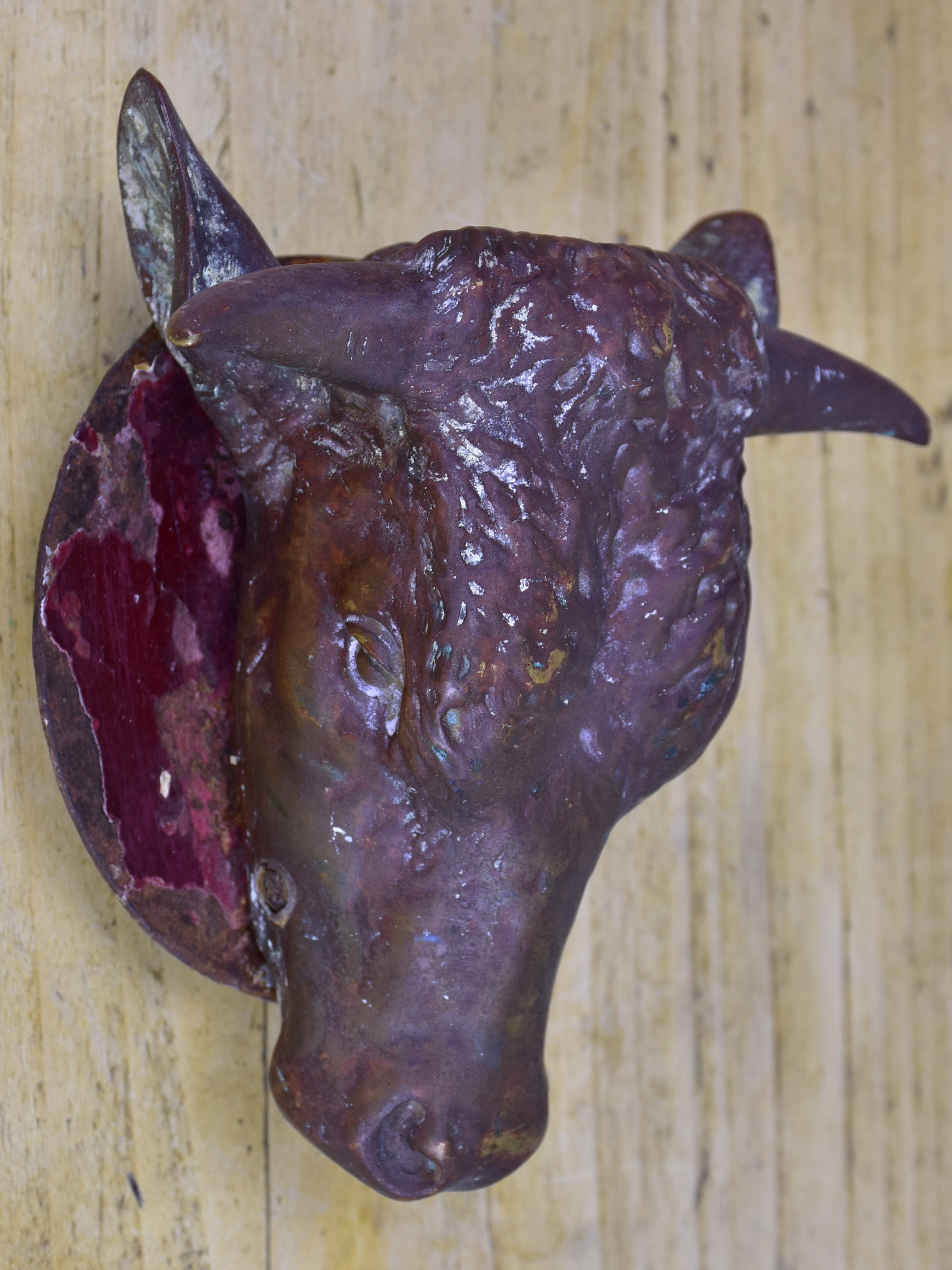 Antique French cow's head from a butcher's block