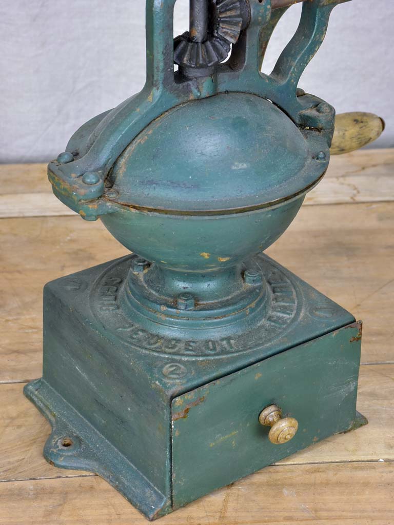 Early 20th Century Peugeot coffee mill - green cast iron