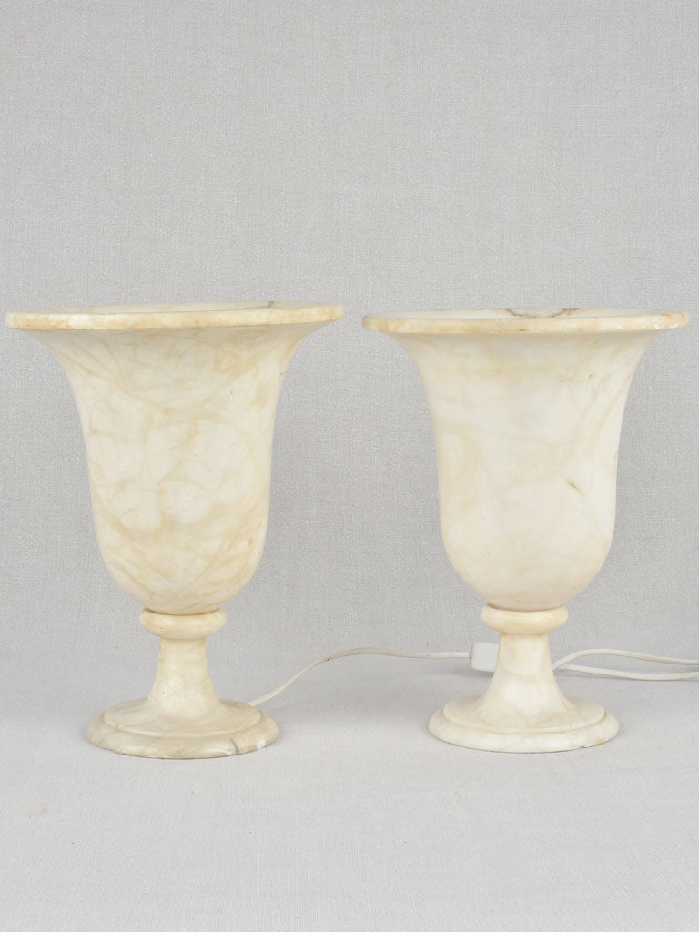 Two vintage urn-shaped alabaster table lamps 13"