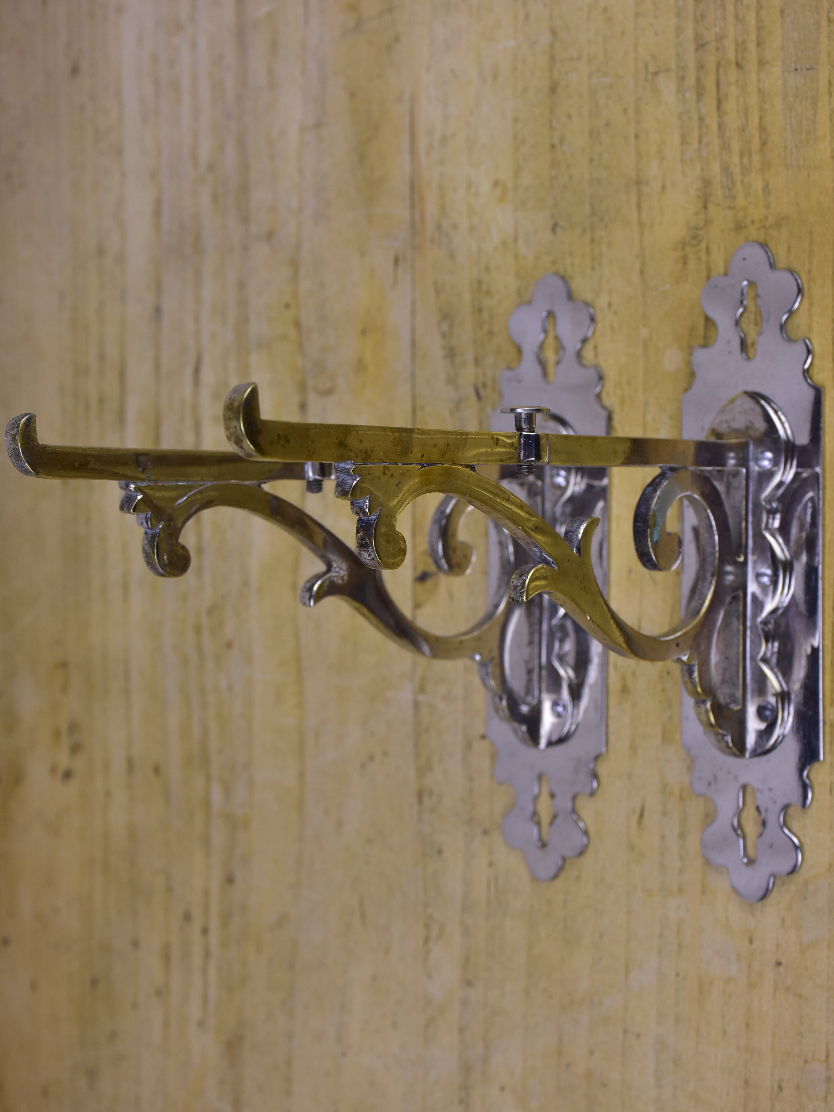 Two pairs of antique French wall brackets for glass shelves