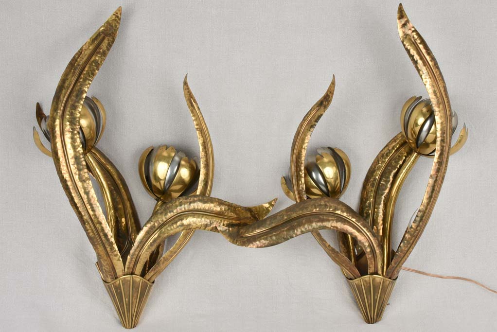 Wall sconces, vintage flower, silver and gold 27¼"