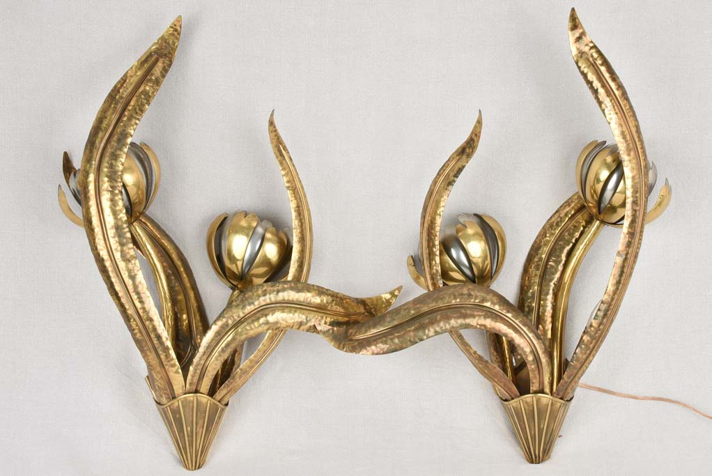 Wall sconces, vintage flower, silver and gold 27¼"