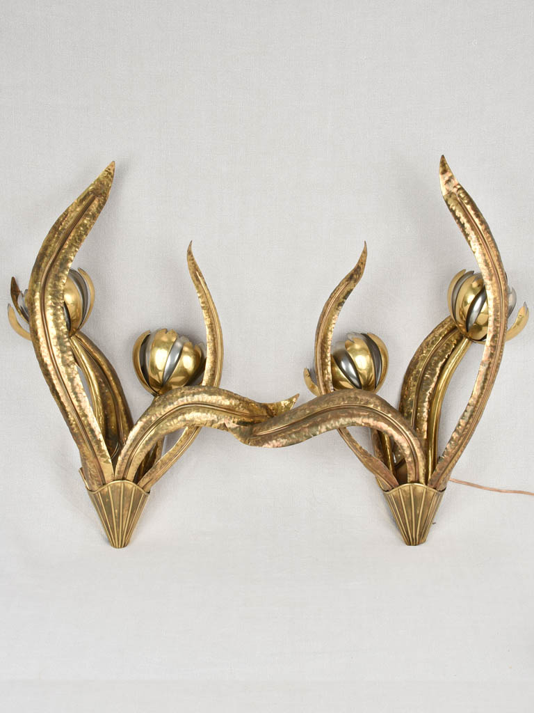 Wall sconces, vintage flower, silver and gold 27¼"