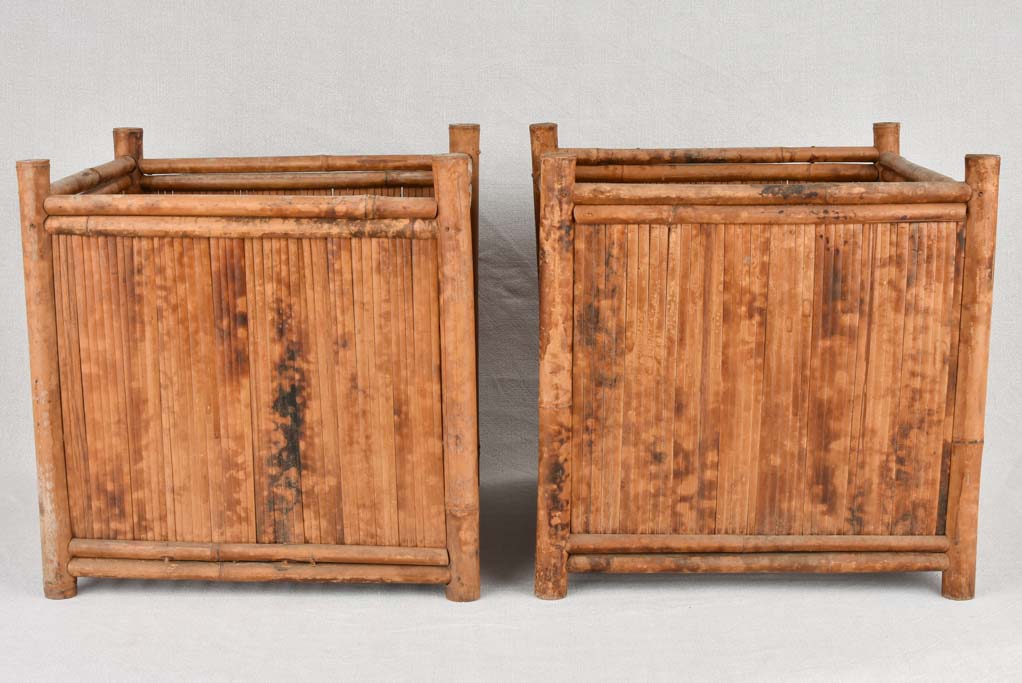 Pair of square bamboo cachepots from the 1970s - 15"