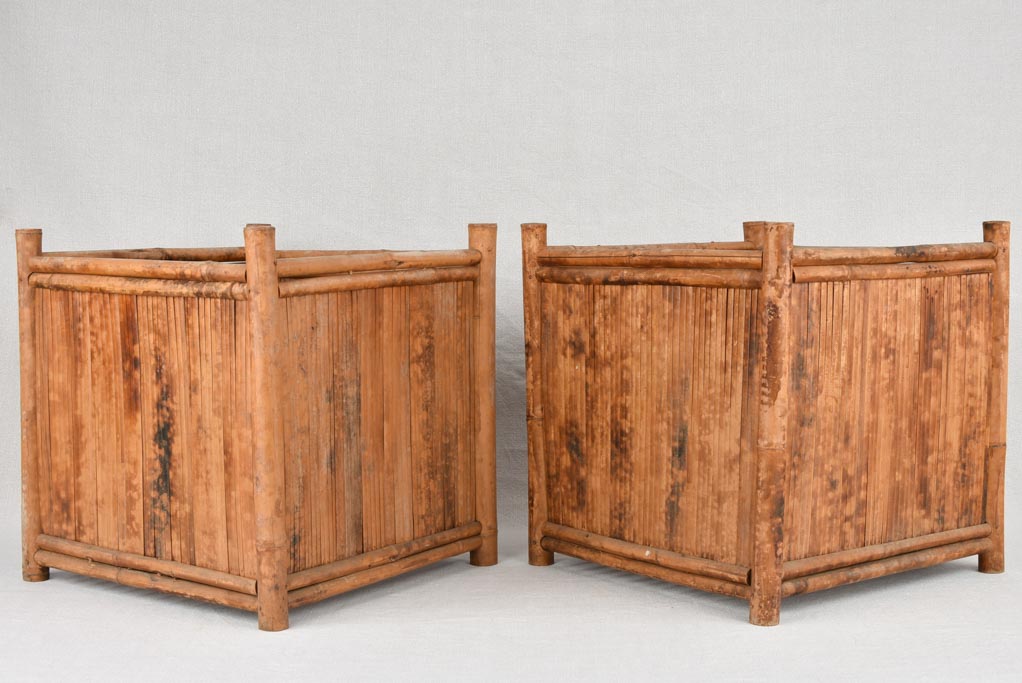 Pair of square bamboo cachepots from the 1970s - 15"