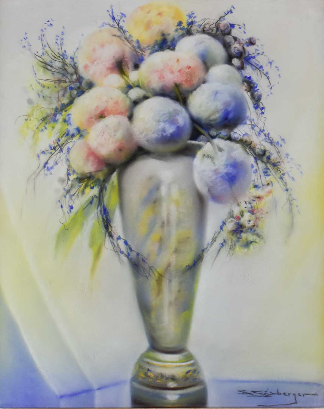 Floral still life - Samuel Seeberer (?) - pastel 24" x 28¼"