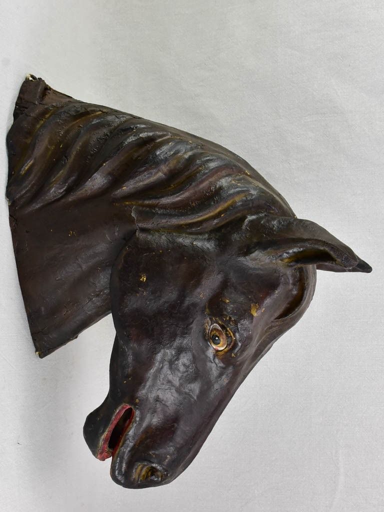 Antique French papier mâché sculpture of a horse head 28"