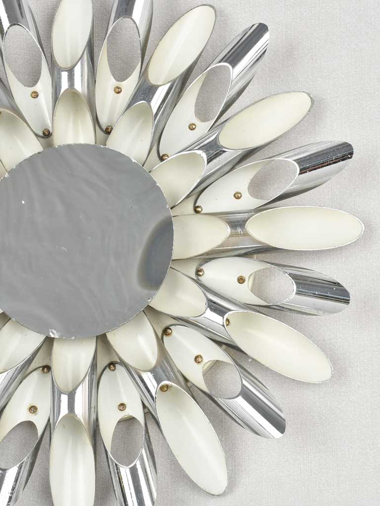 1970s sunburst mirror / wall sconce - silver 20"