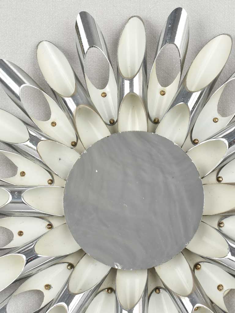 1970s sunburst mirror / wall sconce - silver 20"