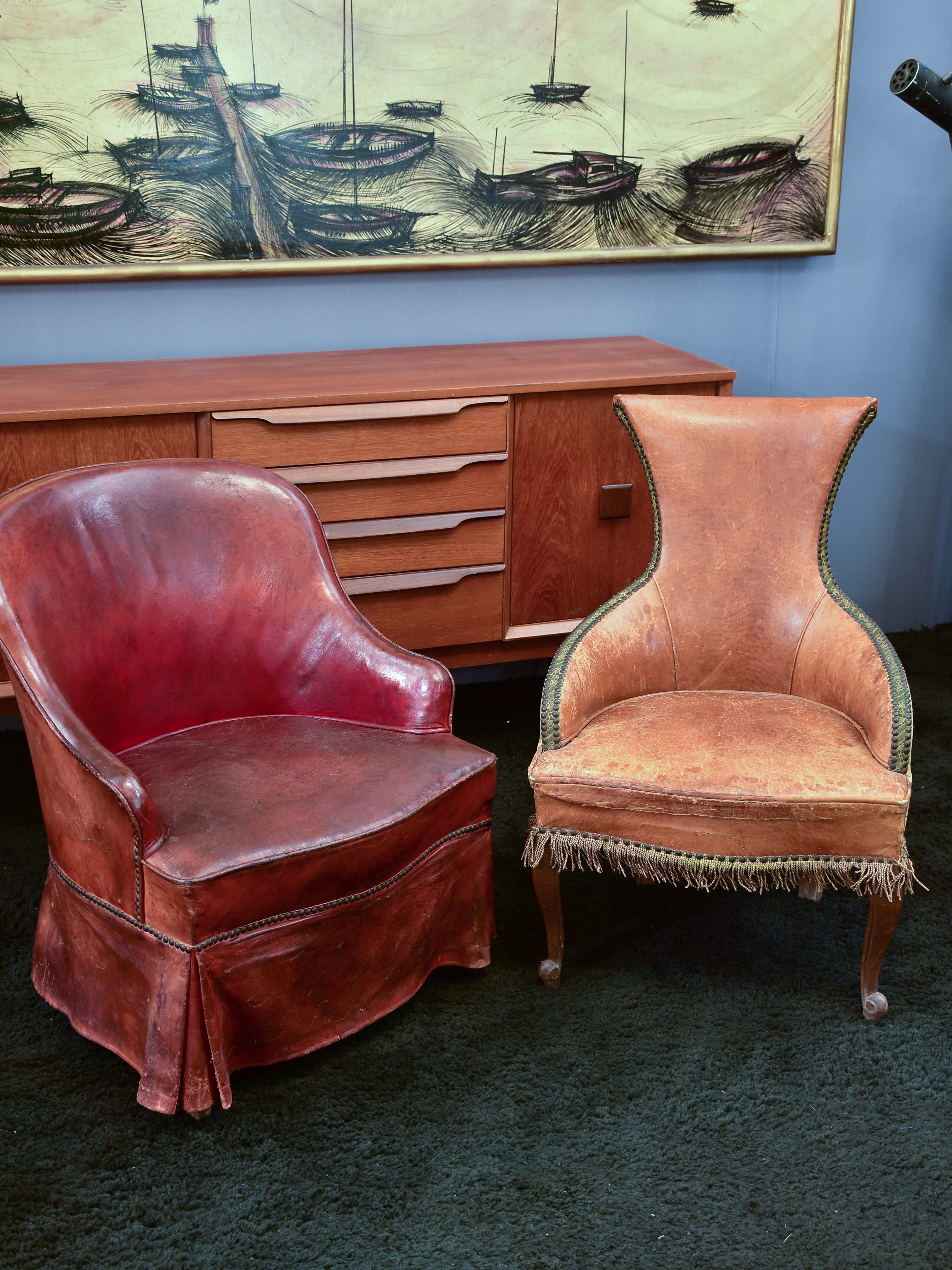 Two vintage slipper chairs - his and hers