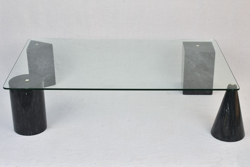 Fabulous mid century Italian coffee table with geometric marble supports 31½" x 50¾"