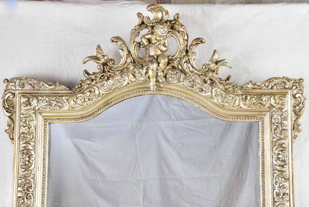 Large Napoleon III silver mirror w/ angel crest 63" x 37"