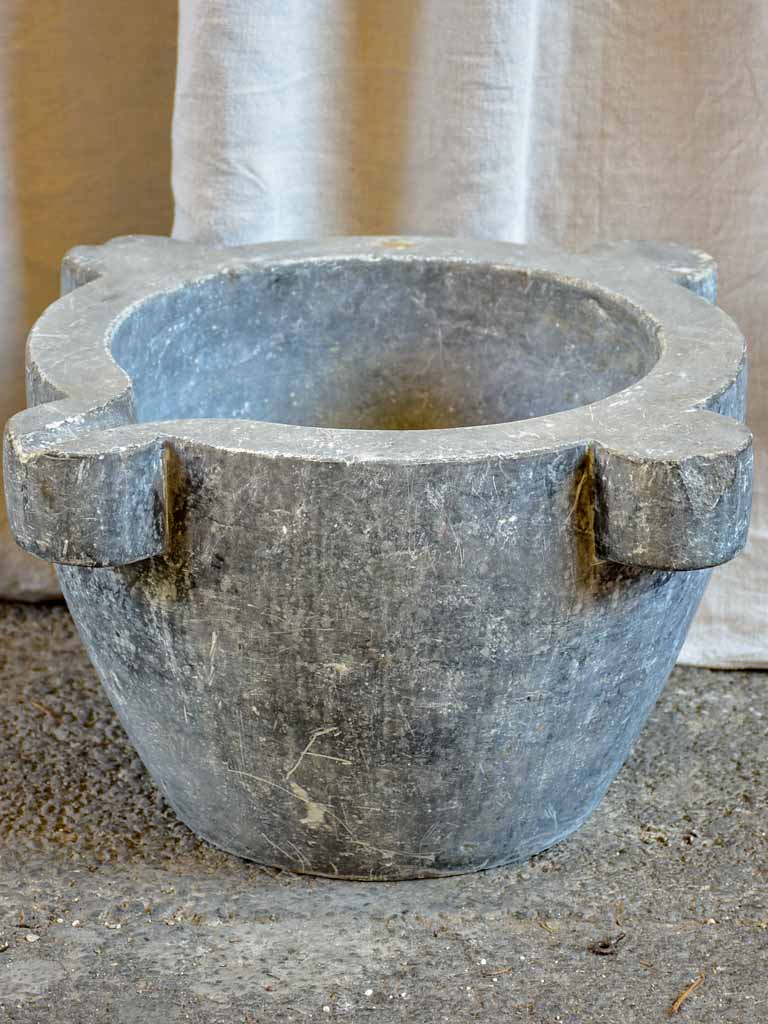 Very large antique French grey marble mortar