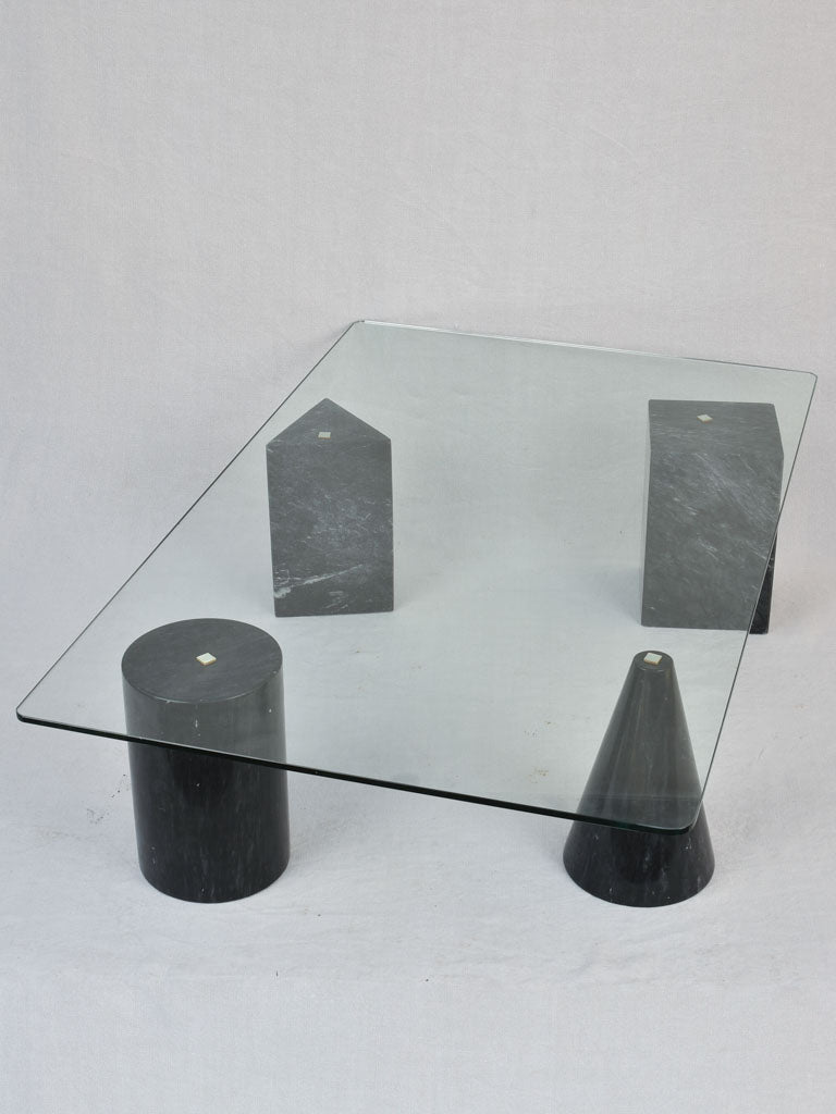 Fabulous mid century Italian coffee table with geometric marble supports 31½" x 50¾"