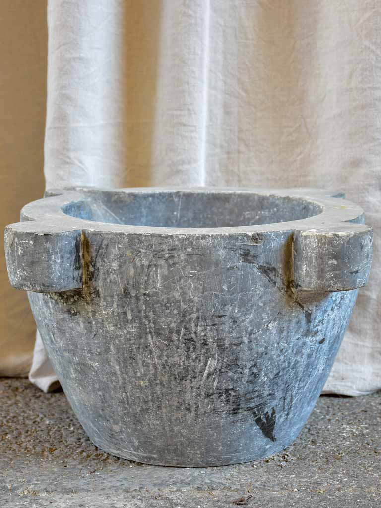 Very large antique French grey marble mortar