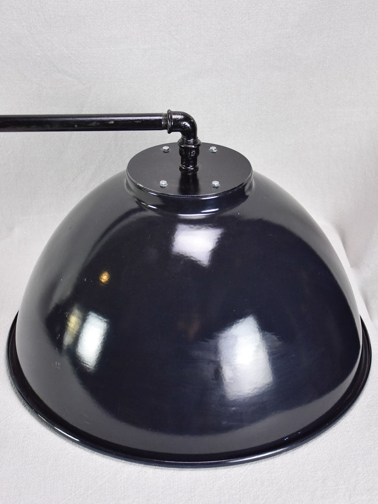 Very large double suspension light with black industrial enamel lampshades 69" x 39½"