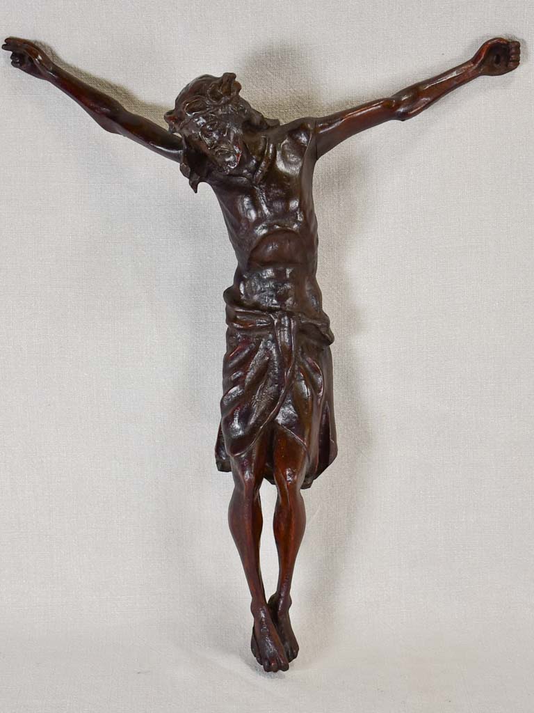 Early 19th Century wooden crucifix sculpture of Christ 23¼"