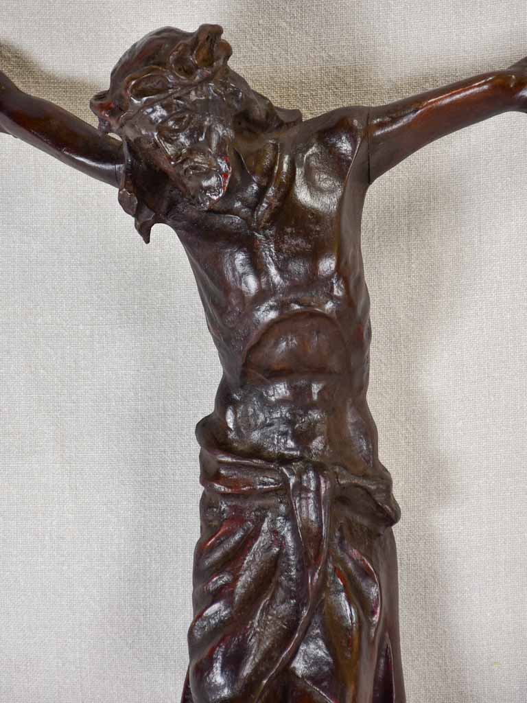 Early 19th Century wooden crucifix sculpture of Christ 23¼"