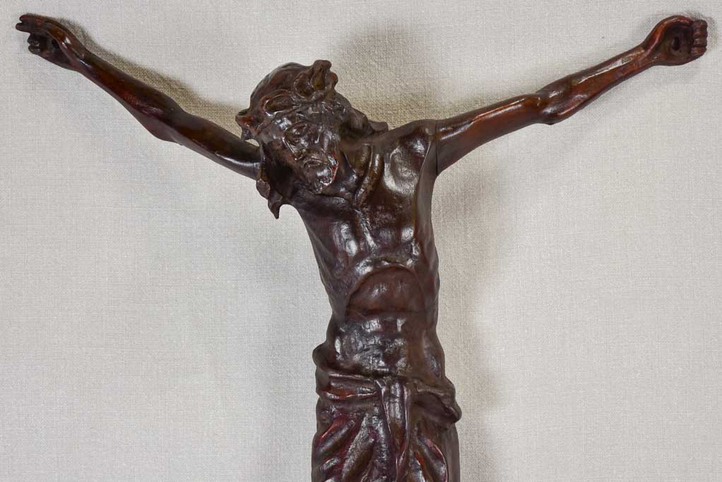 Early 19th Century wooden crucifix sculpture of Christ 23¼"