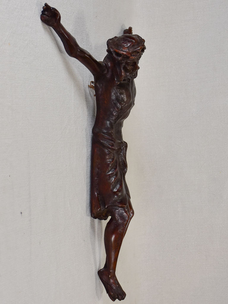 Early 19th Century wooden crucifix sculpture of Christ 23¼"