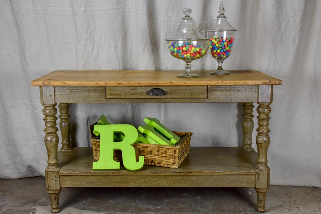 Antique French drapery table / behind couch table