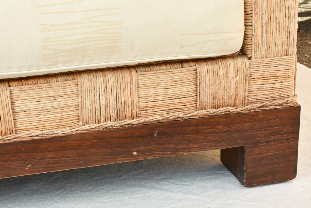 Vintage two seat sofa - woven straw frame with teak feet 55"