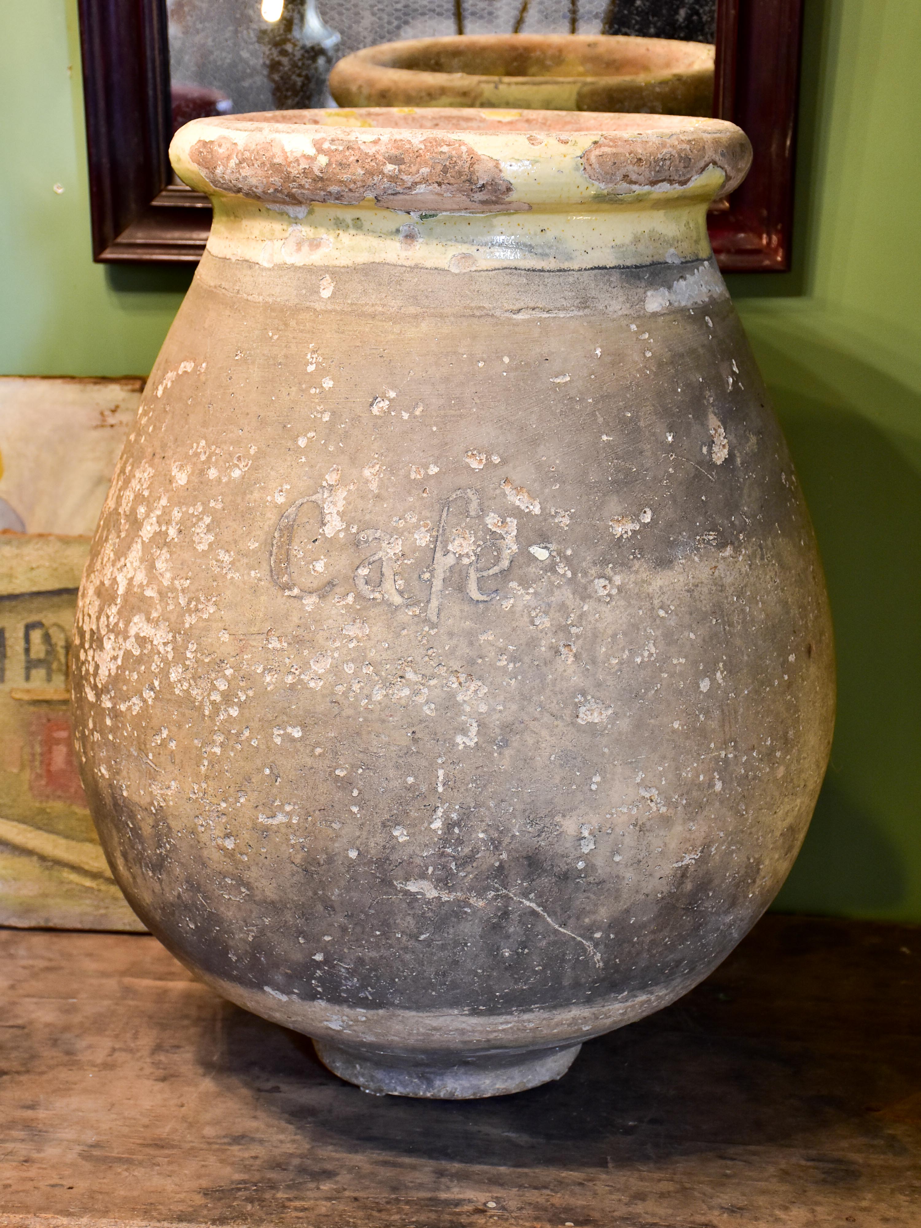 19th century French olive jar from Biot - 'café'