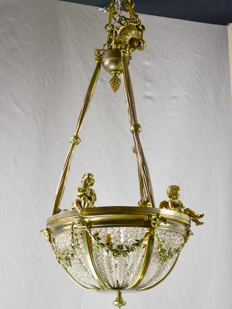 Pretty 19th Century chandelier with cherubs and crystal decorations 31½" x 15¾"