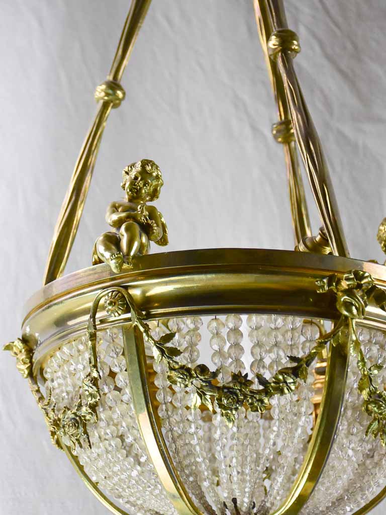 Pretty 19th Century chandelier with cherubs and crystal decorations 31½" x 15¾"