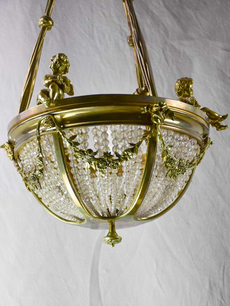 Pretty 19th Century chandelier with cherubs and crystal decorations 31½" x 15¾"