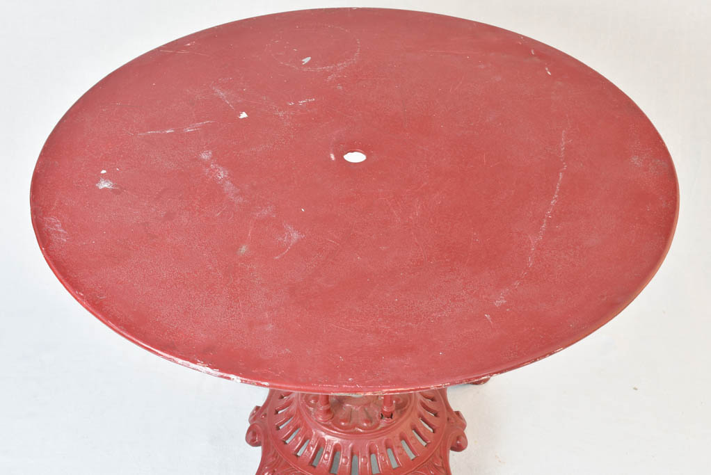 Antique French round garden table - red 39½" diameter