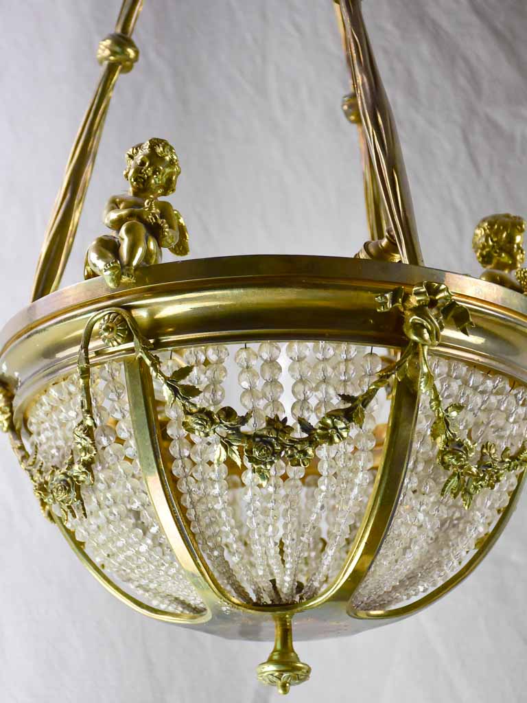 Pretty 19th Century chandelier with cherubs and crystal decorations 31½" x 15¾"