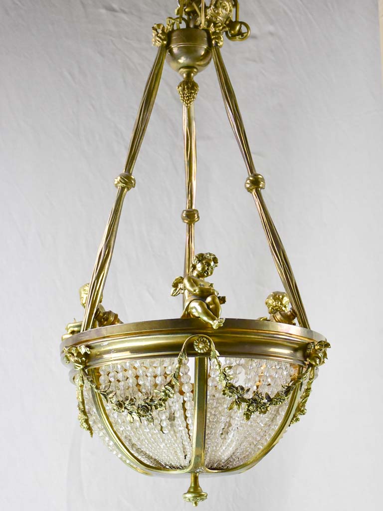 Pretty 19th Century chandelier with cherubs and crystal decorations 31½" x 15¾"