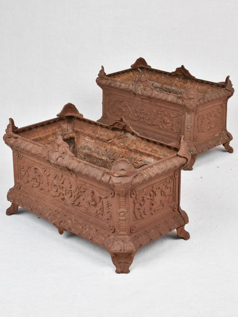 Pair of cast iron rectangular garden planters jardinieres 20½" x 12½"