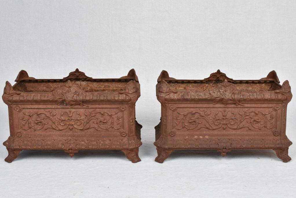 Pair of cast iron rectangular garden planters jardinieres 20½" x 12½"