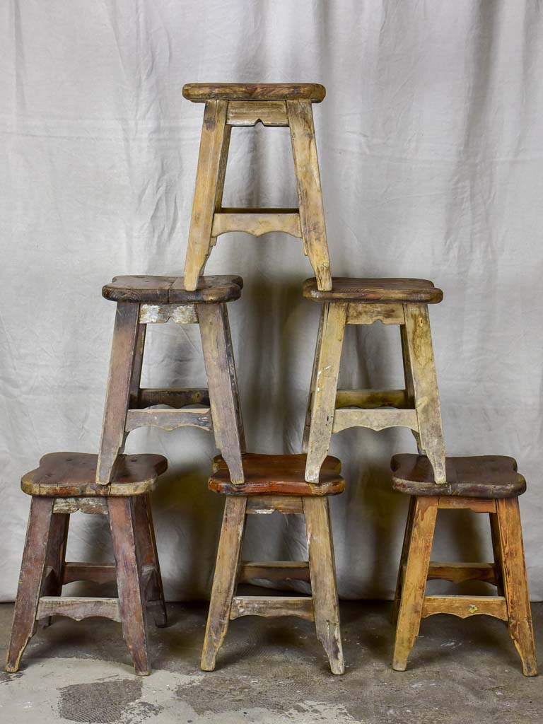 Six antique French timber stools