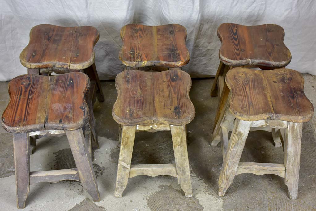 Six antique French timber stools