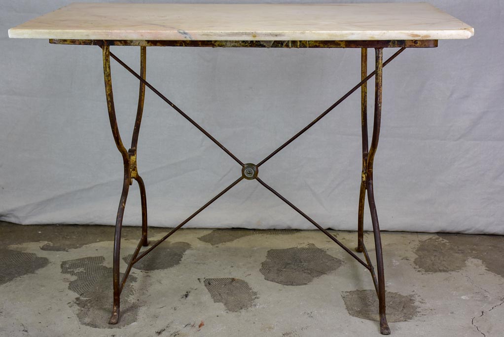 Antique French garden table with marble top - rectangular 40½" x 24½"