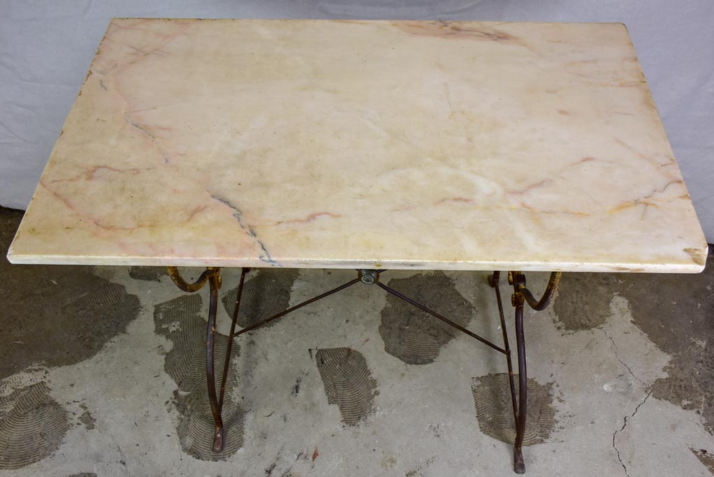 Antique French garden table with marble top - rectangular 40½" x 24½"