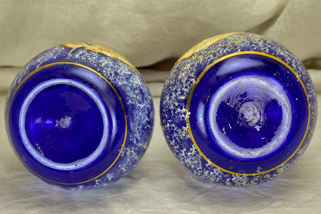 Pair of antique blown glass vases - blue and gold