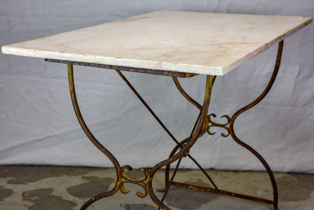 Antique French garden table with marble top - rectangular 40½" x 24½"