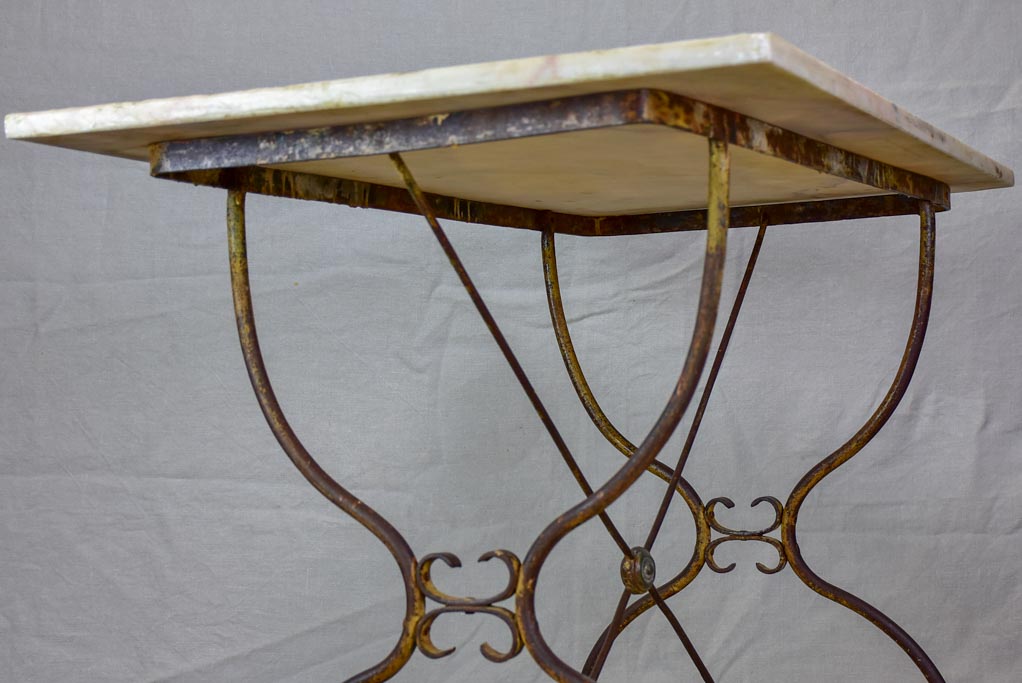 Antique French garden table with marble top - rectangular 40½" x 24½"