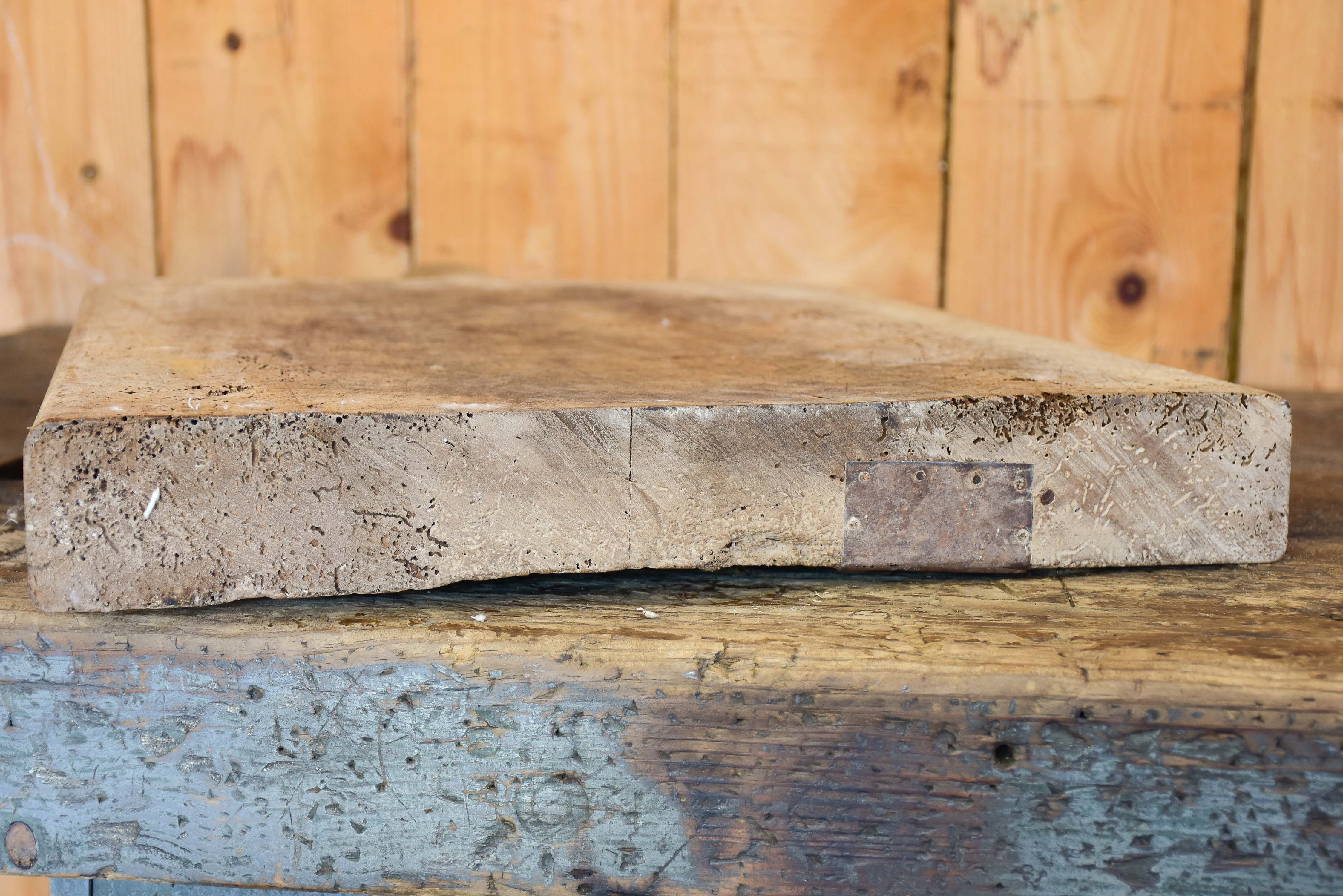 Antique French cutting board with rounded edges