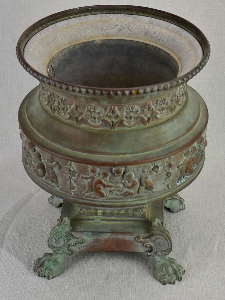 19th-century French tole cachepot with lions feet - Toneline Paris 13½"