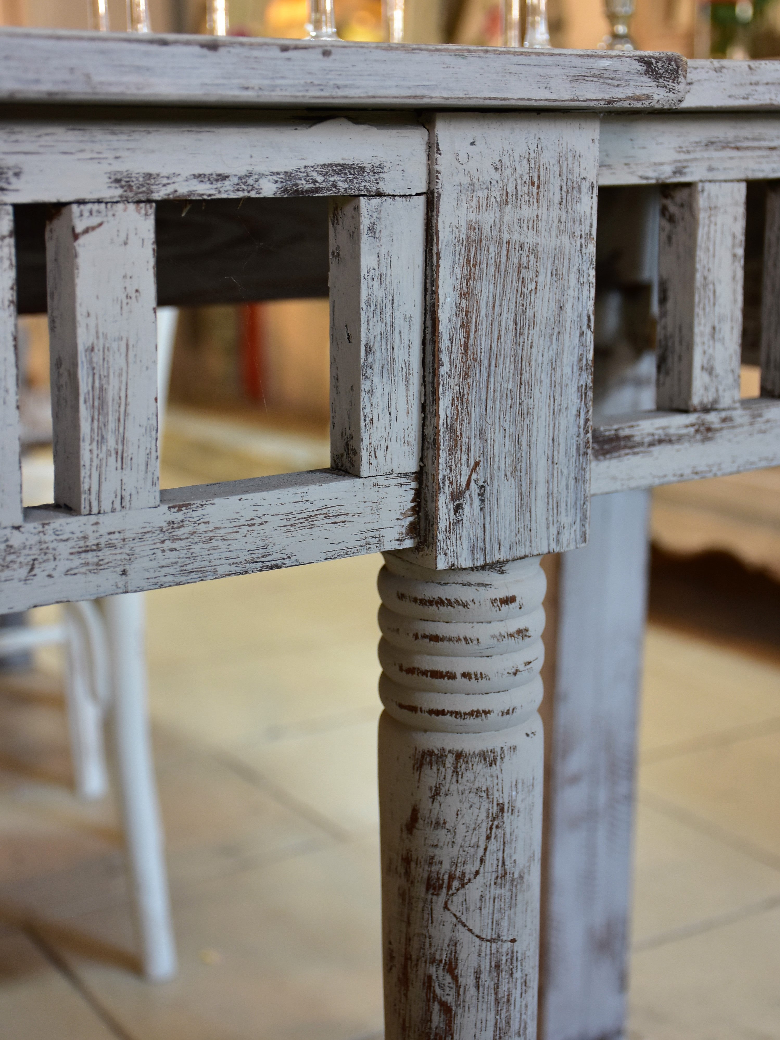 Vintage French kitchen console table with grey patina